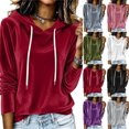 thumbnail image 1 of Ihhxva Women's Velvet Hoodie Loose Fit Drawstring Top Casual Long Sleeve Soft Cozy Sweatshirt for Fall Winter Lounge Streetwear S-2XL, 1 of 9