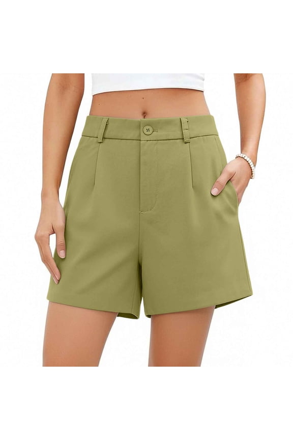 Women's Wide Leg Shorts Elastic Waist Stretchable Solid Color Casual Summer Bermuda Shorts for Women Beach Vacation - Bronze XL
