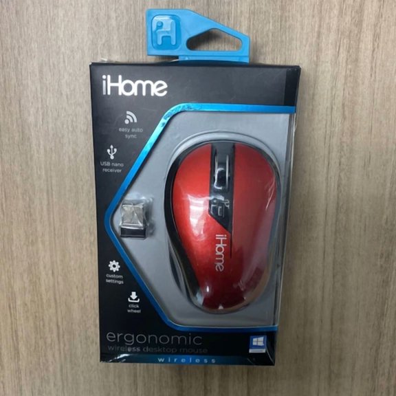 Ihome Ergonomic Wireless Desktop Mouse Color Red Windows Mac Click Wheel