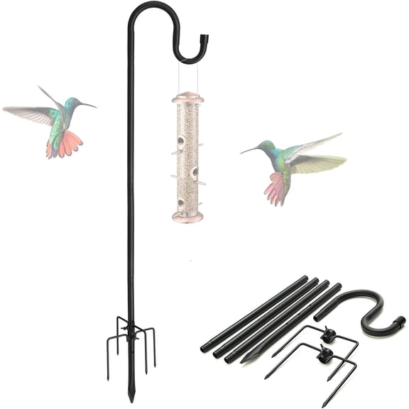 Ihomepark 78" Garden Shepherds Hook with 5 Prongs Base, 4/5" Metal Sliced Bird Feeder Pole for hanging birdhouse