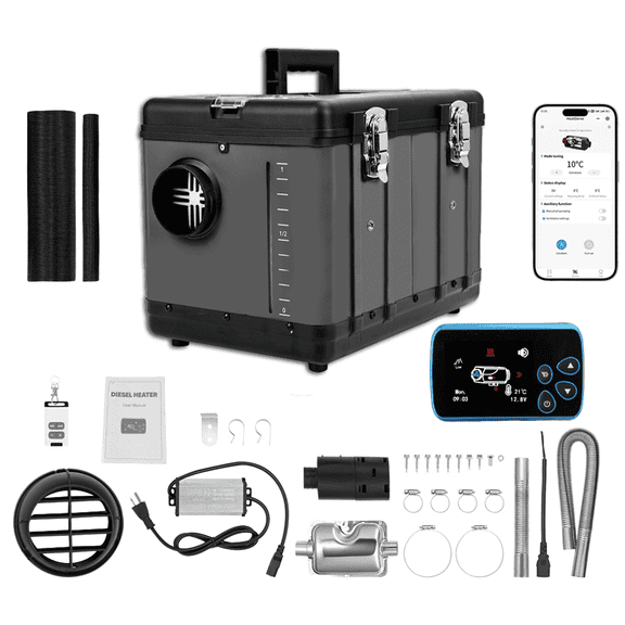 Ihootoo Diesel Air Heater, 12V DC & 110V AC 8KW Horizontal All-In-One Portable Parking Heater with App Control, Altitude Modeand Automatic Start and Stop for RV Garage Camper , Gray