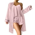 thumbnail image 1 of Ihph7 3 Piece Pajama Set for Women Robe Sets for Women Satin Pajama Set for Women's Sleepwear Lounge Sets for Women Womens Pajama Sets Shorts Long Sleeve Pajama Set for Women Pink XXL, 1 of 4