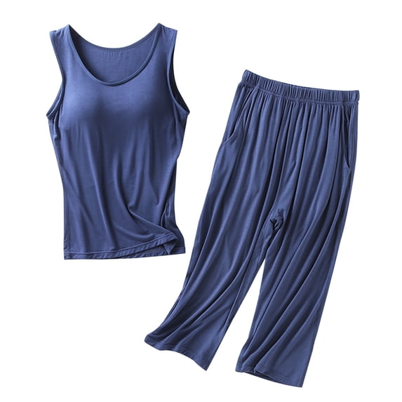 Ihph7 Built in Bra Pajamas for Women Tank Top Pajama Set for Women Sleepwear with Built in Bra Lightweight Summer Lounge Sets for Women Womens Pajama Sets Lounge Sets for Women Blue XL
