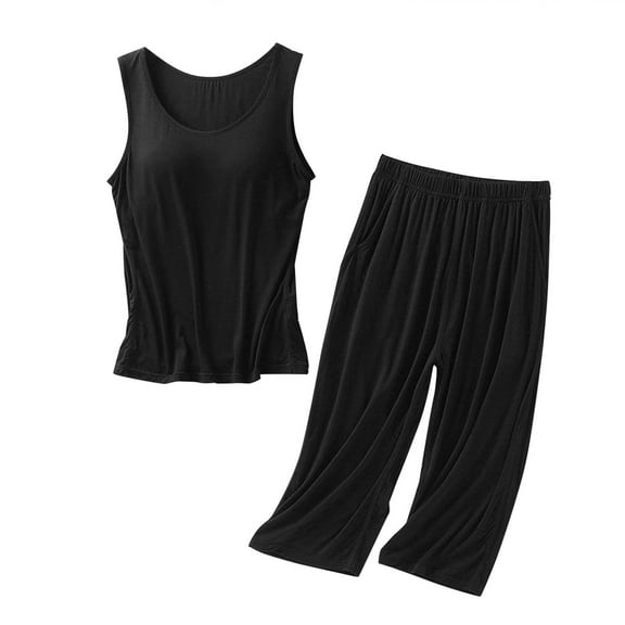 Ihph7 Built in Bra Pajamas for Women Tank Top Pajama Set for Women Sleepwear with Built in Bra Summer Lounge Sets for Women Matching Pajama Set for Women Pj Sets for Woman Black L