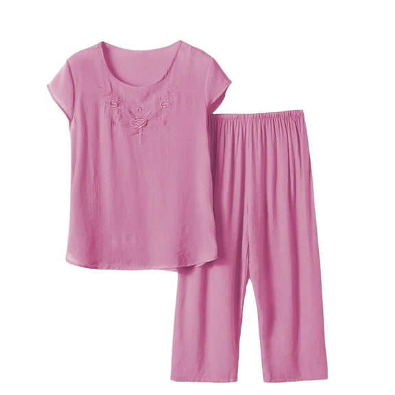 Ihph7 Capri Pajamas for Women Set Plus Size Pajamas for Women Set Cotton Pajamas for Women Set Womens Loungewear Sleep Sets for Women Lightweight Summer Pajamas Pink XXL