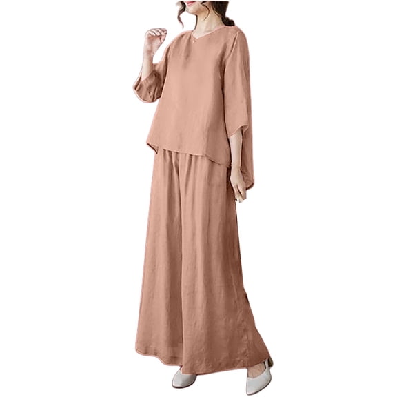 Ihph7 Cotton Pajamas for Women Set Long Pajamas for Women Set Matching Sets Women Clothing Fall Lounge Sets for Women Long Sleeve Lounge Sets for Women Two Piece Lounge Set for Women Light Pink 3XL