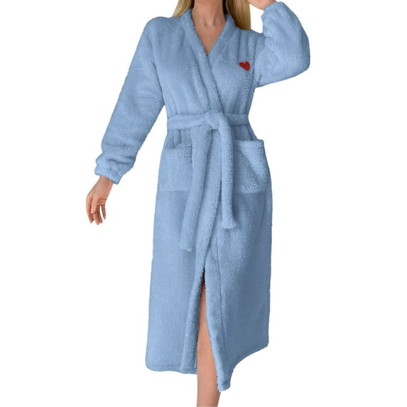 Ihph7 Fluffy Robe Plush Robes for Women Long Robes for Women Fuzzy Robe Robes for Women Shower Robe for Women Full Length Robe Towel Robe Light Blue S