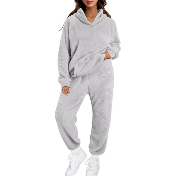 Ihph7 Fuzzy Pajama Set Fluffy Pajamas for Women 2 Piece Plush Sleepwear Pajama Sets for Women 2 Piece Warm Pajamas for Women Set Lounge Wear for Women Sleep Wear Set for Women Gray 6XL
