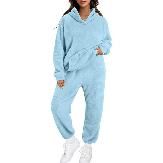 Ihph7 Fuzzy Pajama Set Fluffy Pajamas for Women 2 Piece Plush Sleepwear Pajamas for Women Set Matching Pajama Set for Women Womens Loungewear Lounge Sets for Women Blue 4XL