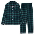thumbnail image 1 of Ihph7 Long Pajamas for Women Set Plaid Pajamas Women Button Up Pajamas for Women Fall Lounge Sets for Women Pajama Sets for Women 2 Piece Womens 2 Piece Lounge Set Green M, 1 of 8