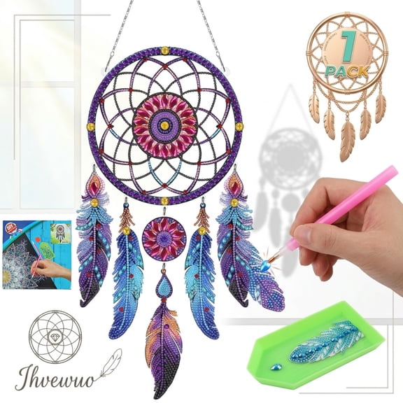 Diamond Art Suncatchers Kit for Adults, Acrylic Dream Catcher Window Hanging Decor, 22" x8" DIY Kit for Boho Wall Decor