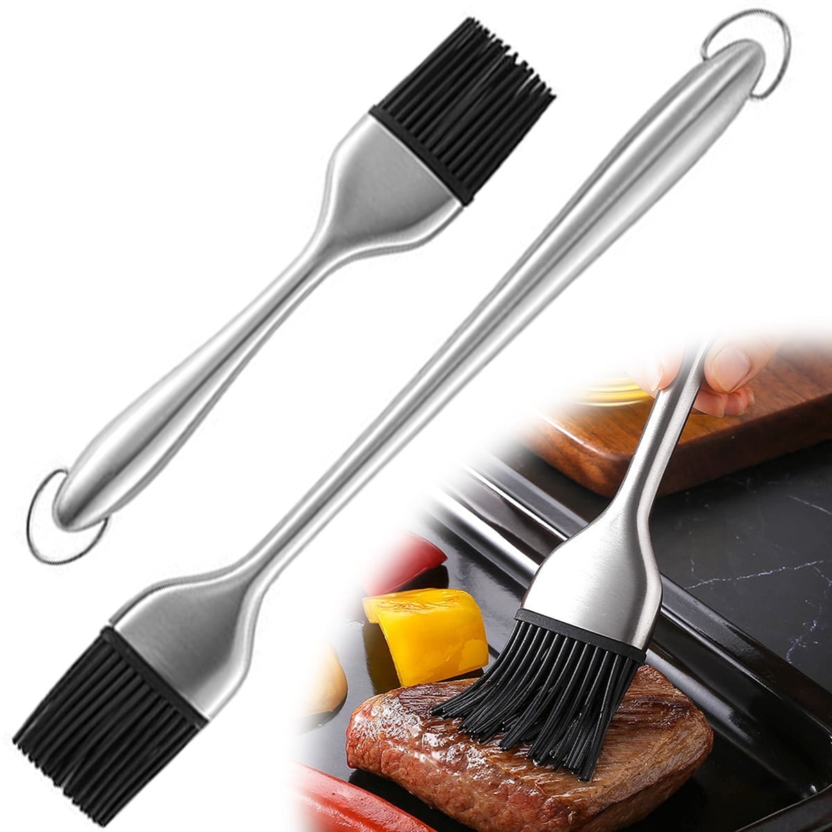 Ihvewuo 2PCS Silicone Oil Brush, BBQ Sauce Basting, Stainless Steel ...