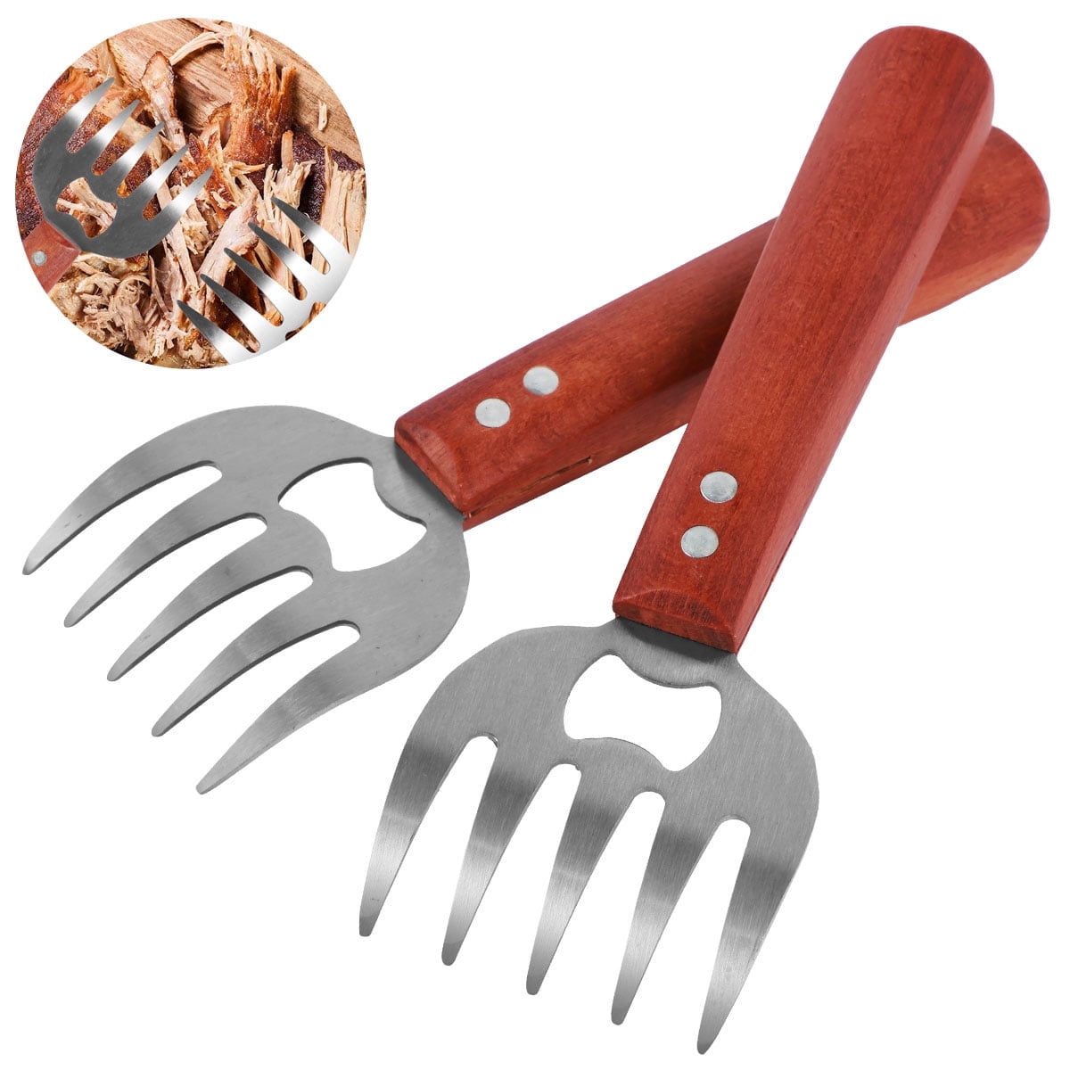 Ihvewuo 2Pcs Meat Shredder Claws Stainless Steel Meat Claws with Wooden