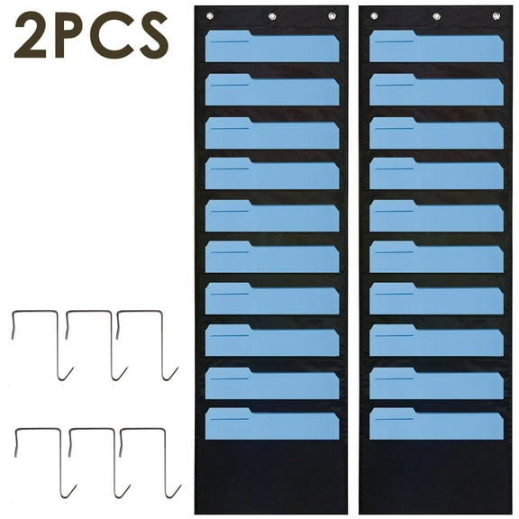 Ihvewuo 2pcs Storage Pocket Chart with 10 Large Pockets Wall Hanging File Organizer for File Folder Paper 3 Over Door Hangers for Office Home School Studio
