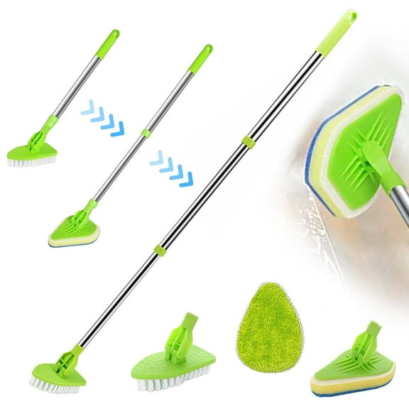 Ihvewuo 3-in-1 Long Handle Scrub Brush for Cleaning Shower Clearner Deck Tub Mop Tile Scrubber Brushes Extendable Sponge Mop 180° Triangle Bathtub