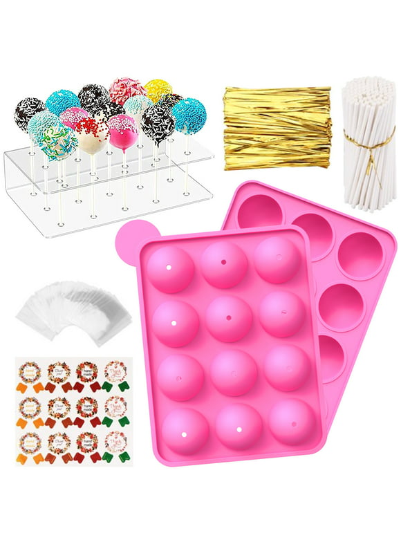Ihvewuo 311pcs Cake Pop Maker Kit Silicone Moulds 15-Hole Acrylic Oven Holder Lollipop Maker Kit Cake Pop Baking Mold for Lollipop Candy Cake Chocolate