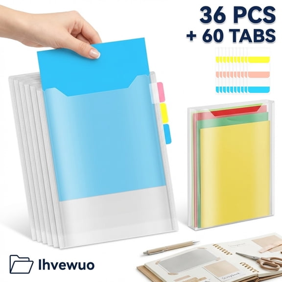 36 Pcs Paper Storage for 8.5" x 11", Clear Scrapbook Storage Organizer with 60 Tabs, Acid-Free Cardstock Holder