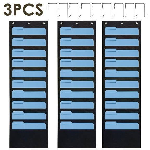 Ihvewuo 3pcs Storage Pocket Chart with 10 Large Pockets Wall Hanging File Organizer for File Folder Paper 3 Over Door Hangers for Office Home School Studio