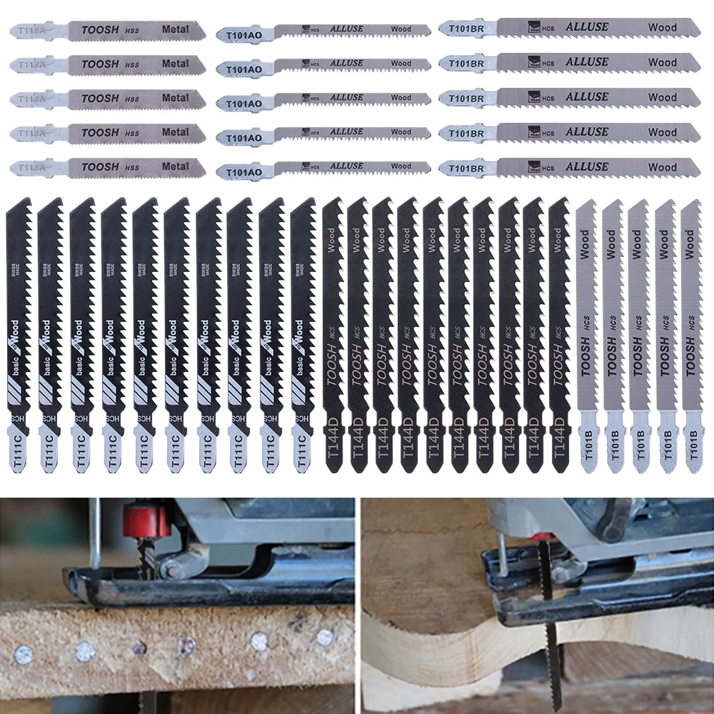 Wekvgz 40pcs Contractor Jigsaw Blades Set with Storage Case, Assorted T-Shank Jig Saw Blades for Wood, Plastic and Metal Cutting (T118A,T101AO,T101BR,T101B,T111C,T144D)