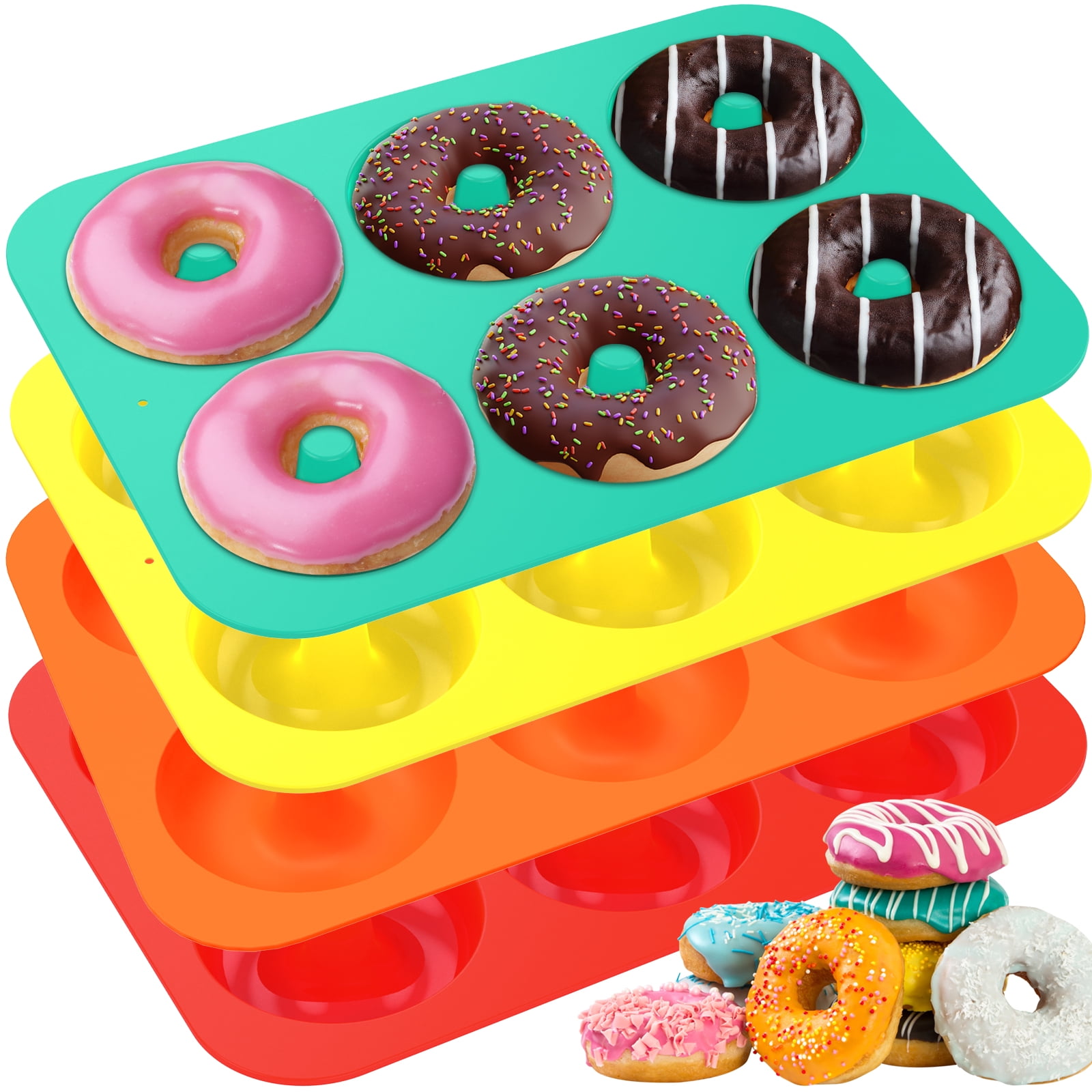 Ihvewuo 4pcs Mini Donuts Pan Silicone Donut Muffin Mold Rack Cake Pop Mold Non-Stick Doughnut Pan Set 4Pcs Silicone Donut Mold 6 Cavity Non-Stick Doughnut Pan Mould Tray,BPA FREE Dishwasher Safe