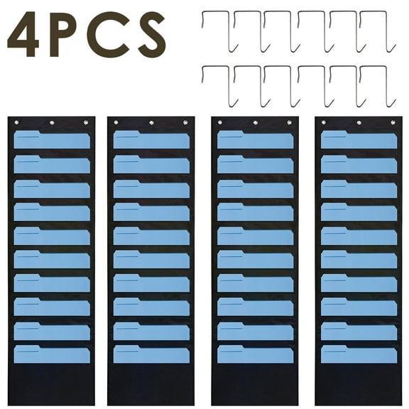 Ihvewuo 4pcs Storage Pocket Chart with 10 Large Pockets Wall Hanging File Organizer for File Folder Paper 3 Over Door Hangers for Office Home School Studio