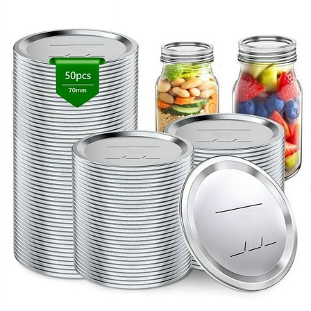 Ihvewuo 50pcs Regular Mouth Canning Lids Tinplate Mason Jar Lids Reusable Kerr Jars Lids Airtight Canning Lids for Regular Mouth Jars Sealed Store Spices, Sweets, Biscuits, Jams, Drinks, Tea