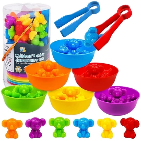 Ihvewuo 56pcs Educational Toys for Toddlers Age 3+Years Old Girls Boys, Rainbow indoor Baby Learning Toys Counting Bears with Matching Sorting Cups, Classification toys for Children