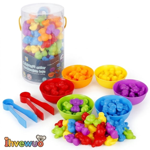 Montessori Color Sorting Toys with Stacking Cups, 56-Piece Rainbow Counting Koalas Matching Game for Toddlers, Fine Motor Counting Toy