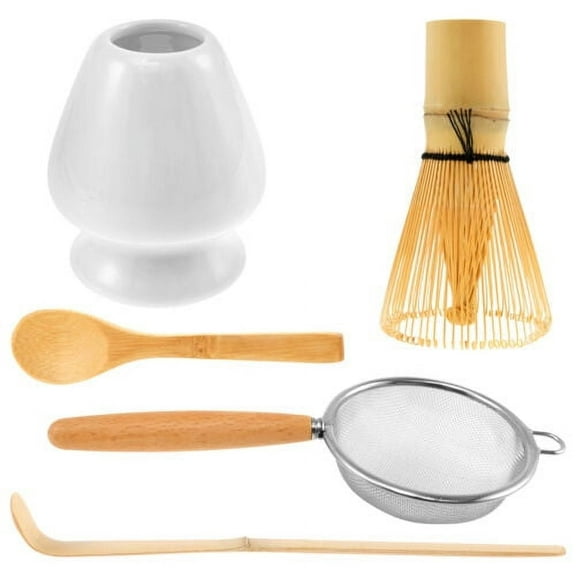 Ihvewuo 5Pcs Japanese Matcha Tea Set for Beginners Matcha Making Starter Kit with Matcha Whisk Tea Scoop Whisk Holder Safe Bamboo Matcha Whisk and Whisk Holder Set for Matcha Tea