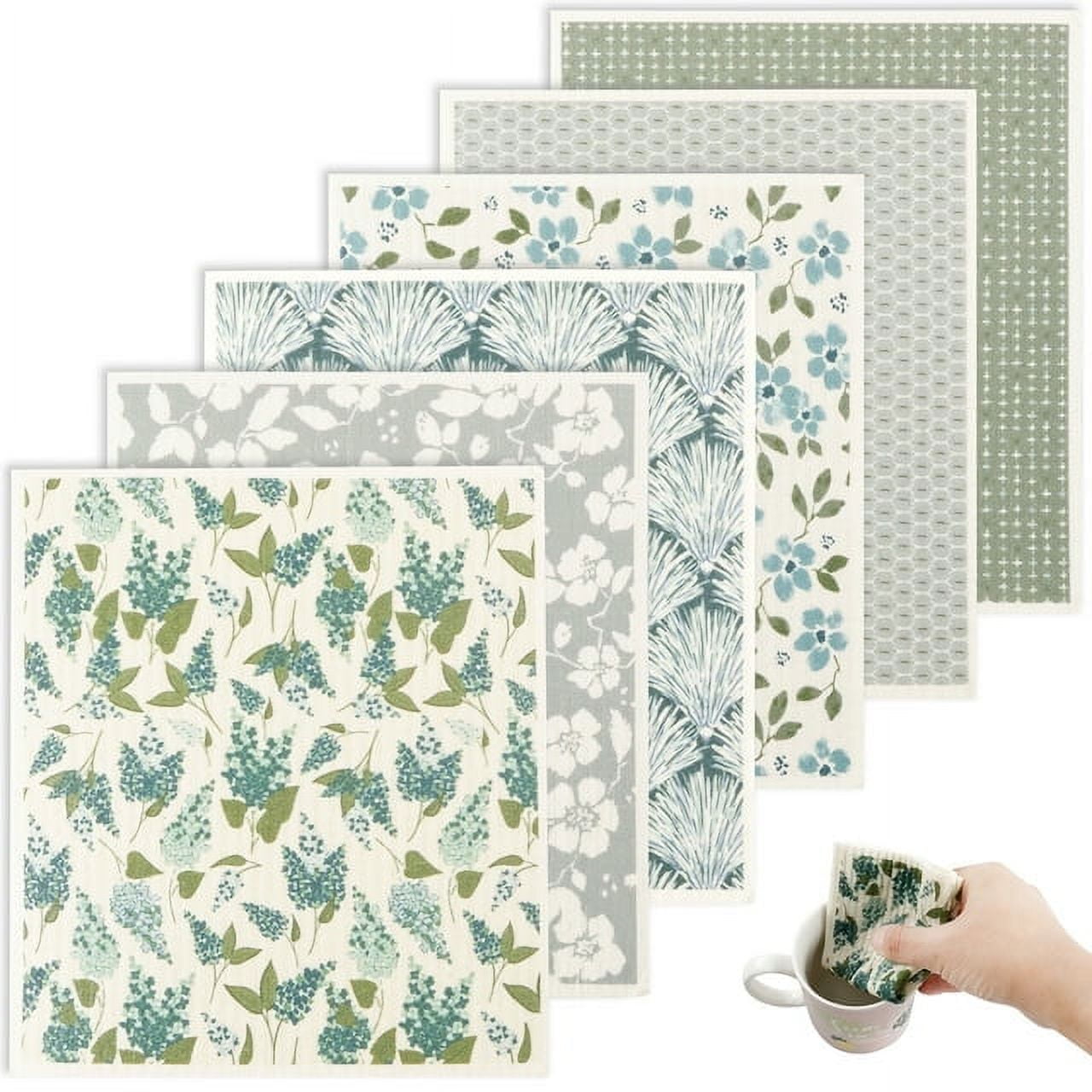 Ihvewuo 6 Pcs Swedish Dishcloths for Kitchen, Absorbent Dish Towels Washable Kitchen Dish Rags Soft Cellulose Sponge Cloths