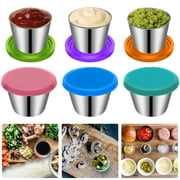 Ihvewuo 6pcs 1.6 oz Salad Dressing Container Condiment Container with Silicone Lid - 50ml Stainless Steel Condiment Cup Leak-Proof Mini Small Sauce Cups for Lunch Box Picnic Travel