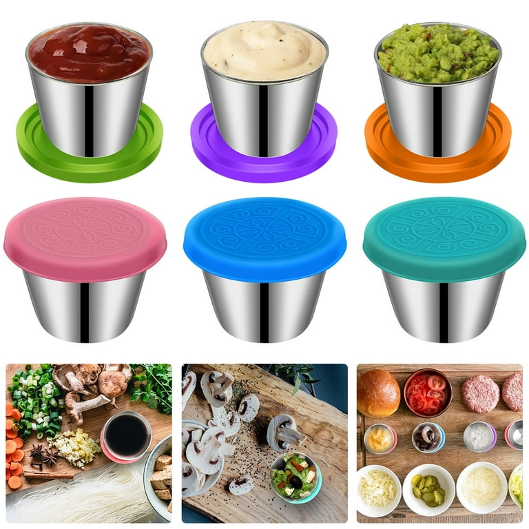 6 Pcs stainless steel condiment container with silicone lid
