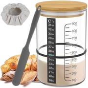 Ihvewuo 7pcs Glass Sourdough Starter Jar Kit with Scale Thermometer Paper 900ml Temperature Resistant Sourdough Starter Container with Wooden Lid Cloth Cover Reusable Wide Mouth Sourdough Jar