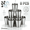 thumbnail image 1 of Ihvewuo 8 Pcs 10 oz Double Wall Stainless Steel Cup Set, Stackable Insulated Metal Tumblers for Hot Cold Drinks, Dishwasher Safe Party Glass, Silver, 1 of 11