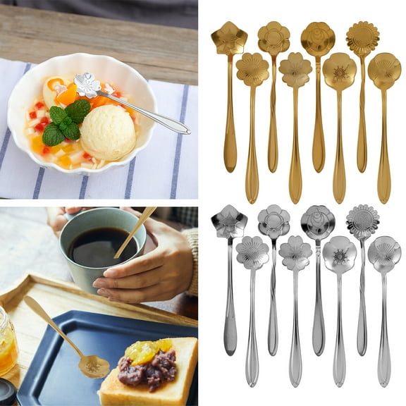 Ihvewuo 8Pcs Flower Spoon Coffee Teaspoon Set Stainless Steel Dessert Spoon Durable Anti Rust Tableware Spoon Creative Tea Scoop Coffee Stirring Spoon - Silver