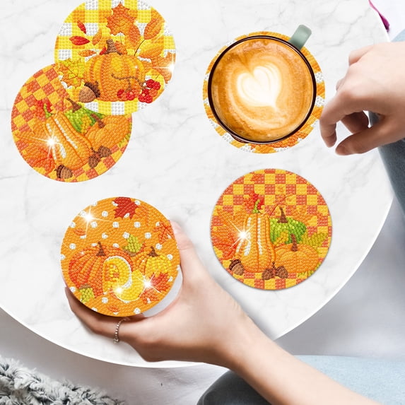 Ihvewuo 8pcs Diamond Art Coasters Kit with Holder Colorful Paintings Cup Mat Coasters Non-Slip DIY Kit Round Coasters for Drinks Crafts Adults Kids 4 inch A