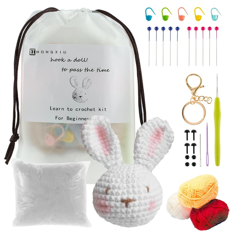 Ihvewuo Beginner Crochet Kit, Crochet Kit for Adults, and KidsCute Rabbit Chick Crochet Kit Animal Crochet Starter Accessories Set for DIY Craft