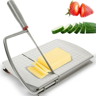 Ihvewuo Cheese Slicer, Stainless Steel Cheese Cutter with Sharp Blade for Butter Cutter Food Slicer ，Sausages, Fruits Kitchen Gadget Cheese Cutting Board8.3×5×1.2 Inch