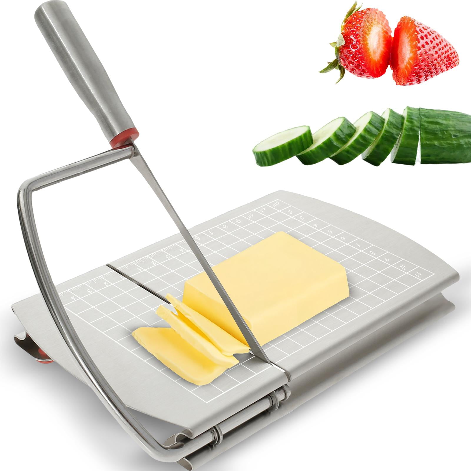 Ihvewuo Cheese Slicer, Stainless Steel Cheese Cutter with Sharp Blade for Butter Cutter Food Slicer ，Sausages, Fruits Kitchen Gadget Cheese Cutting Board8.3×5×1.2 Inch