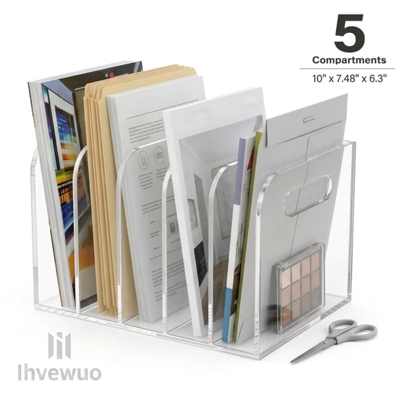 Ihvewuo Magazine File Book Holder Desktop Organizer with 5 Compartments Clear Acrylic Folder Rack Binder for Office Documents Classroom