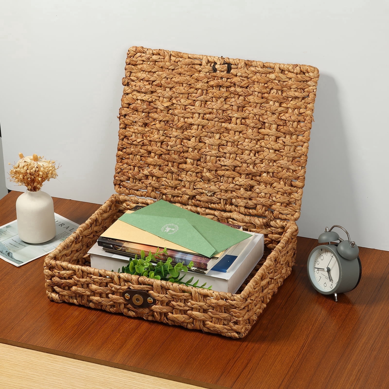 Ihvewuo Decorative Box with Lid Treated Gourd Grass Storage Basket Treated Gourd Grass Woven Decorative Box for Shelf Coffee Table Console Table Home Decor (Large or Small)