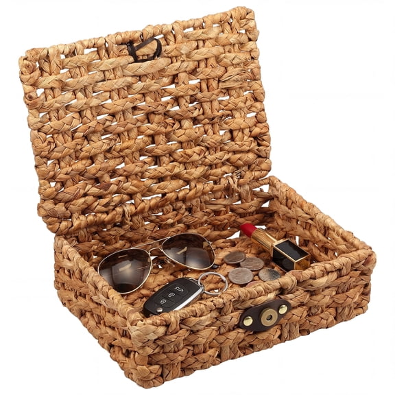 Ihvewuo Decorative Box with Lid Treated Gourd Grass Storage Basket Treated Gourd Grass Woven Decorative Box for Shelf Coffee Table Console Table Home Decor (Large or Small)