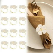 Ihvewuo Delicate White Flower Design Napkin Rings 12 Pack