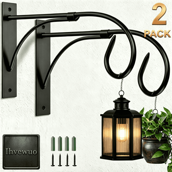 Plant Hanger Bracket, 2 Pack 10.2" Heavy Duty Wall Hooks, Iron Outdoor Plant Hanger for Hanging Baskets, Wind Chimes, Black