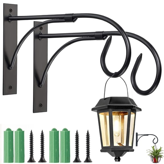 Ihvewuo 2pcs Outdoor Garden Plant Hangers Brackets Hooks for Hanging Pot Plants Bracket Hook Inside Outside Wall Flower Bird Feeder Hanger Black