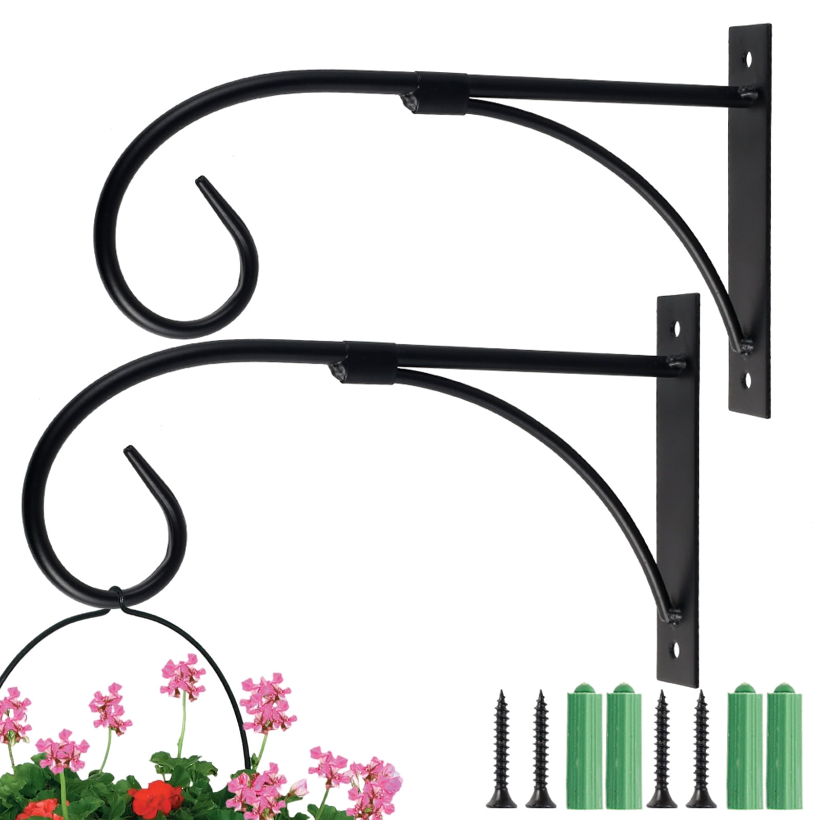 Ihvewuo Wrought Iron Hanging Basket Holder, Outdoor Garden Wall Hook