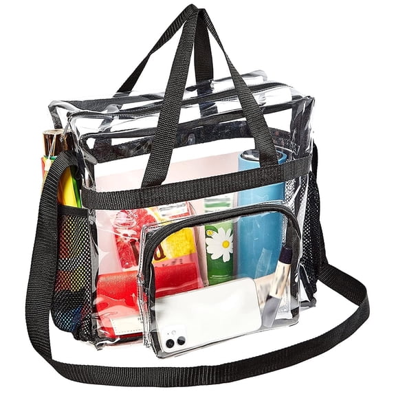 Clear Tote Bag Stadium Approved, 12x12x6" Heavy Duty PVC Crossbody Purse with Adjustable Strap for Concerts and Sports