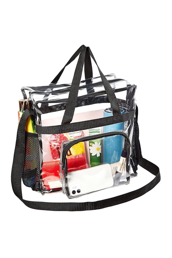Clear Tote Bag Stadium Approved, 12x12x6" Heavy Duty PVC Crossbody Purse with Adjustable Strap for Concerts and Sports