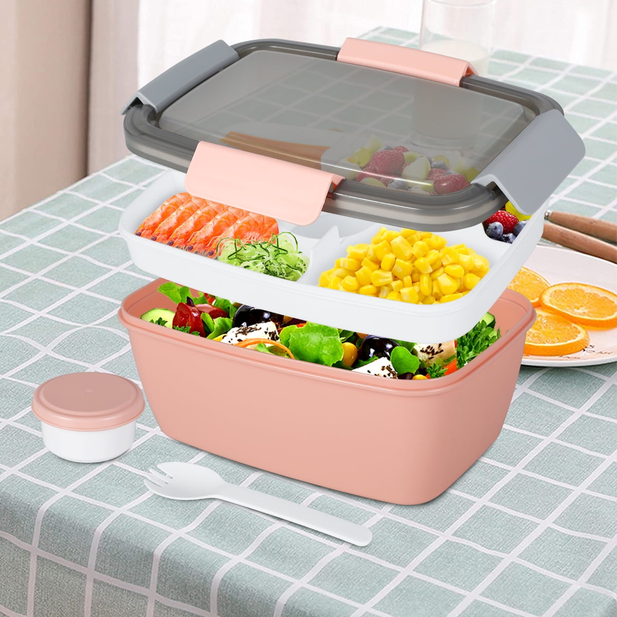 Large Salad Lunch Container - Adult Bento Lunch Box with 68 Oz Salad  Bowl(Pink)✓