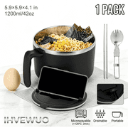 Microwave Ramen Bowl Set with Lid and Handle, 42 oz Large Capacity Insulated Ramen Cooker with Spoon and Chopsticks, Noodle Bowl for College Dorm Room, Black